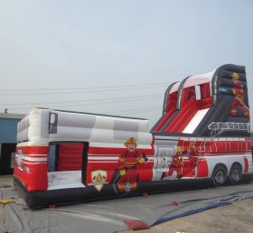 T8-316 Slide sèche gonflable sur le thème du camion de pompiers
