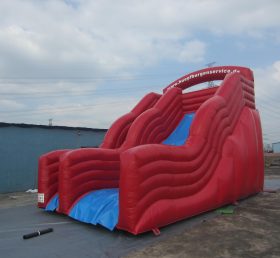 T8-753 Toboggan sec gonflable commercial rouge et bleu