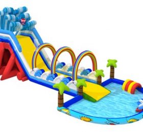 T8-1488 Toboggan géant de la piscine gonflable Rainbow Wave