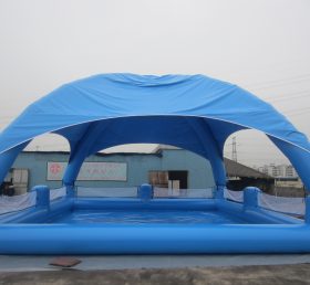 Pool2-558 Grande piscine gonflable bleue avec tente