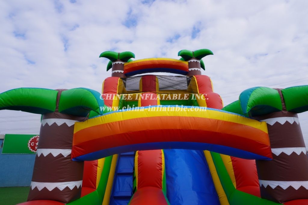 T8-3805 Jungle Theme With Coconut Tree Commercial Party Fun For Kids Inflatabel Water Slide With Pool