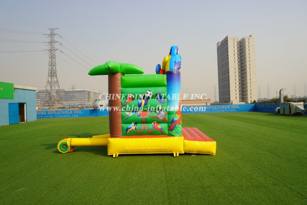 T2-005B Inflatable Combo With Slide Palm Trees Parrot Animal Theme