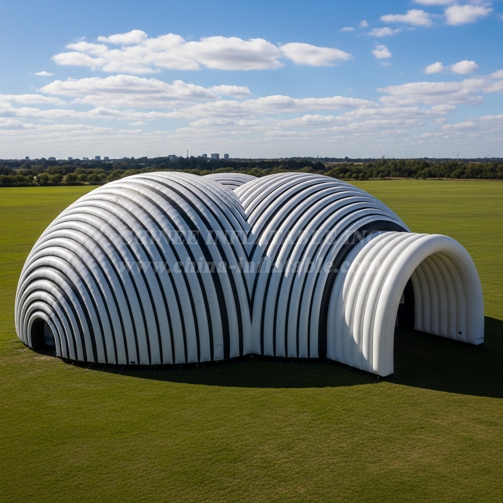 Tent1-6265 Stripe Arched Tunnel Inflatable Dome