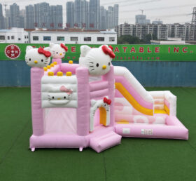 T2-8799 Château Gonflable Thème Hello Kitty avec Toboggan et Piscine