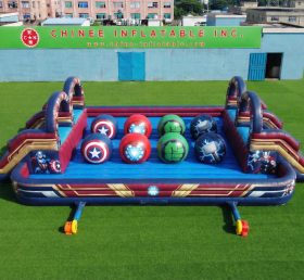 T11-4751W Parcours d'obstacles gonflable à grosses boules double Wipeout sur le thème des Avengers