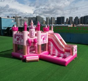 T2-8774 Château Gonflable Thème Barbie avec Toboggan et Piscine