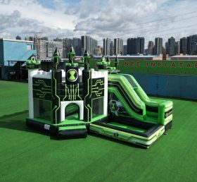 T2-8777 Château Gonflable Thème Ben 10 avec Toboggan et Piscine