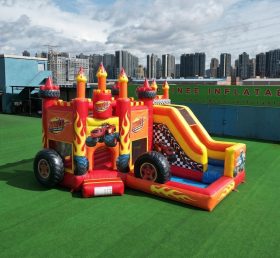 T2-8778 Château Gonflable à Thème Monstre Blaze avec Toboggan et Piscine
