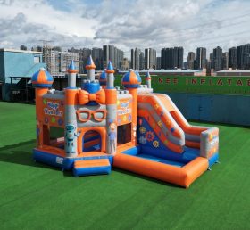 T2-8780 Château Gonflable Thème Blippi Wonders avec Toboggan et Piscine