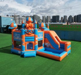 T2-8781 Château Gonflable Thème Blippi Wonders avec Toboggan et Piscine