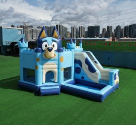 T2-8782 Château Gonflable Thème Bluey avec Toboggan et Piscine
