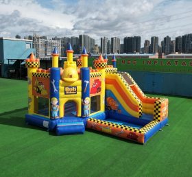 T2-8783 Château Gonflable Thème Bob le Bricoleur avec Toboggan et Piscine