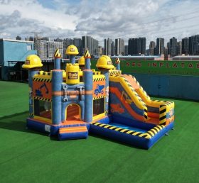 T2-8784 Château Gonflable Thème Bob le Bricoleur avec Toboggan et Piscine