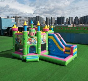T2-8788 Château Gonflable Thème Cocomelon avec Toboggan et Piscine