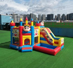 T2-8789 Château Gonflable à Thème Crayon Shin-chan avec Toboggan et Piscine