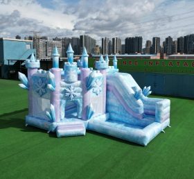 T2-8795 Château Gonflable Thème Reine des Neiges avec Toboggan et Piscine