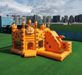 T2-8796 Château Gonflable Thème Garfield avec Toboggan et Piscine