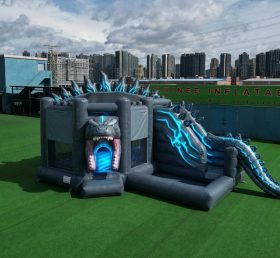 T2-8797 Château gonflable à thème Godzilla avec toboggan et piscine