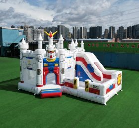 T2-8798 Château Gonflable Thème Gundam avec Toboggan et Piscine