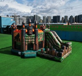 T2-8801 Château Gonflable Thème King Kong avec Toboggan et Piscine