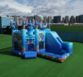 T2-8803 Château Gonflable à Thème Lilo & Stitch avec Toboggan et Piscine