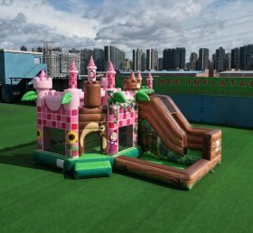 T2-8805 Château Gonflable à Thème Macha et Michka avec Toboggan et Piscine