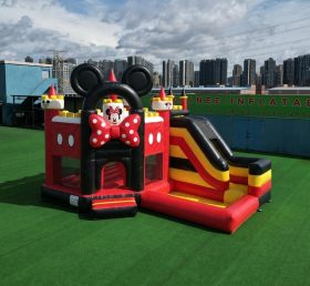T2-8806 Château Gonflable à Thème Mickey et Minnie avec Toboggan et Piscine