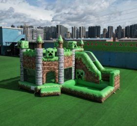 T2-8807 Château Gonflable Thème Minecraft avec Toboggan et Piscine