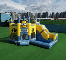 T2-8808 Château Gonflable Thème Minions avec Toboggan et Piscine