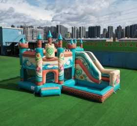 T2-8810 Château Gonflable Thème Moana avec Toboggan et Piscine