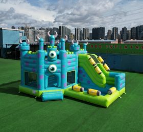 T2-8811 Château Gonflable Thème Monstres et Cie avec Toboggan et Piscine