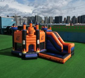 T2-8814 Château Gonflable Thème Naruto avec Toboggan et Piscine
