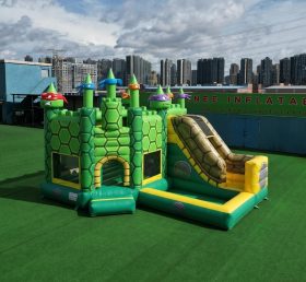 T2-8816 Château Gonflable Thème Tortues Ninja avec Toboggan et Piscine