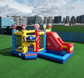 T2-8819 Château Gonflable Thème Pat' Patrouille avec Toboggan et Piscine