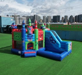 T2-8822 Château Gonflable Thème PJ Masks avec Toboggan et Piscine
