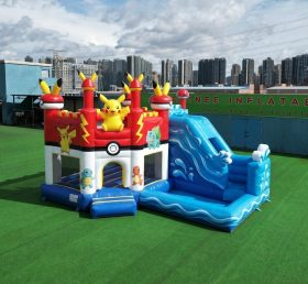 T2-8823 Château Gonflable Thème Pokémon avec Toboggan et Piscine