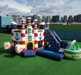 T2-8824 Château Gonflable Thème Popeye avec Toboggan et Piscine