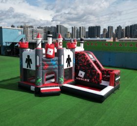T2-8826 Château Gonflable à Thème Roblox avec Toboggan et Piscine