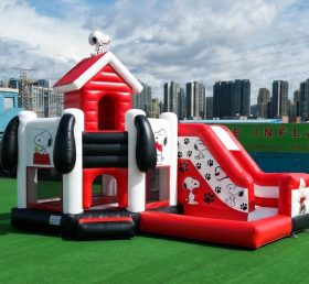 T2-8832 Château Gonflable Thème Snoopy avec Toboggan et Piscine