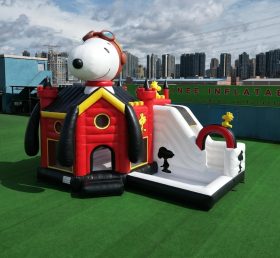 T2-8833 Château Gonflable à Thème Snoopy avec Toboggan et Piscine