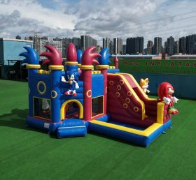 T2-8834 Château Gonflable Thème Sonic avec Toboggan et Piscine