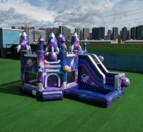 T2-8835 Château Gonflable Thème Espace avec Toboggan et Piscine