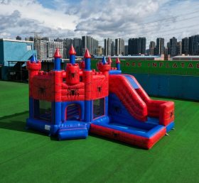 T2-8836 Château Gonflable Thème Spider-Man avec Toboggan et Piscine