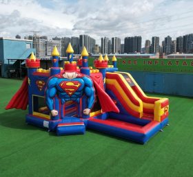 T2-8841 Château Gonflable à Thème Superman avec Toboggan et Piscine