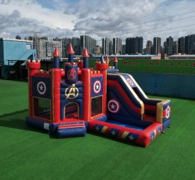 T2-8843 Château Gonflable Thème Avengers avec Toboggan et Piscine