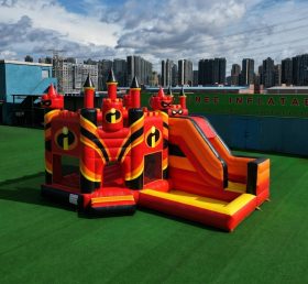 T2-8845 Château Gonflable Thème Les Indestructibles avec Toboggan et Piscine