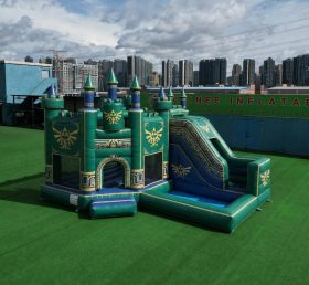 T2-8846 Château Gonflable Thème The Legend Of Zelda avec Toboggan et Piscine