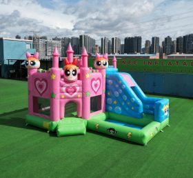 T2-8847 Château Gonflable Thème Les Supers Nanas avec Toboggan et Piscine