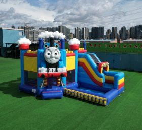 T2-8849 Château gonflable à thème Thomas & ses amis avec toboggan et piscine