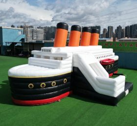 T2-8852 Château Gonflable Thème Titanic avec Toboggan et Piscine